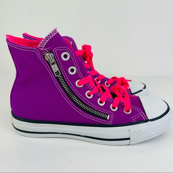 Converse CTAS Hi-Top Purple Canvas Sneakers Double Side Zippers Women’s Size 5 - Picture 4 of 10